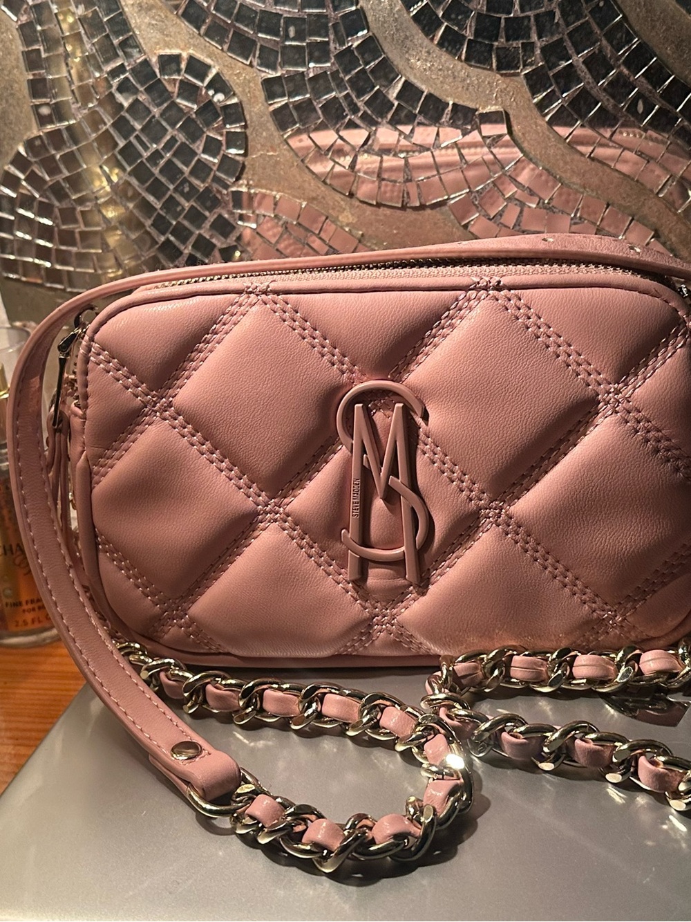 Quilted Pink Crossbody Bag with Chain Strap